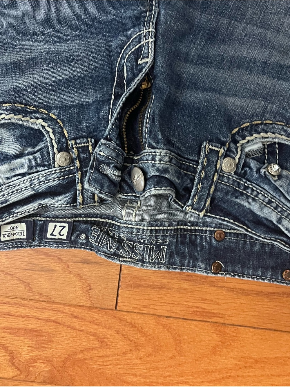 Miss Me Distressed Mid Wash Jeans with Embroidered Waistband - Indigo